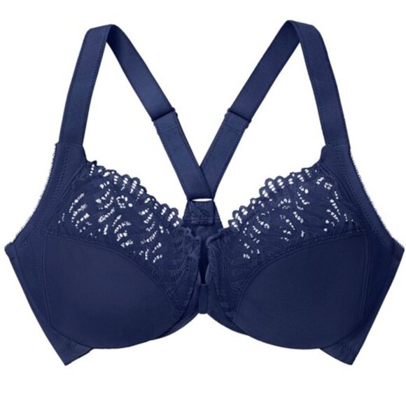 Glamorise Wonderwire Front Closure T-Back Bra Blue 38D NEW - Picture 3 of 13